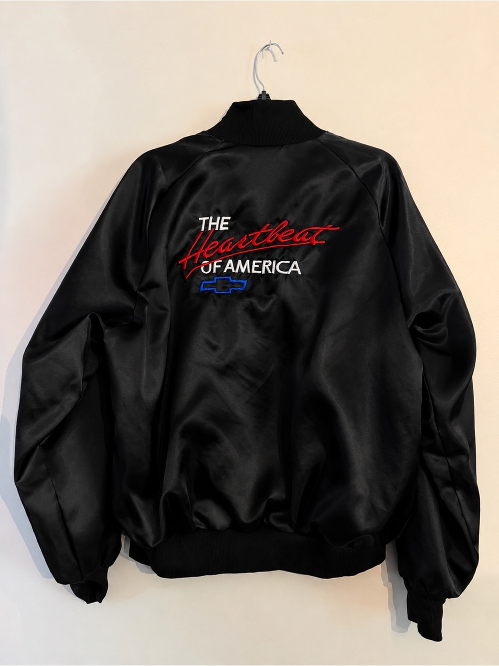Vintage  'The Heartbeat of America' Embroidered Bomber Jacket Chevrolet Large
